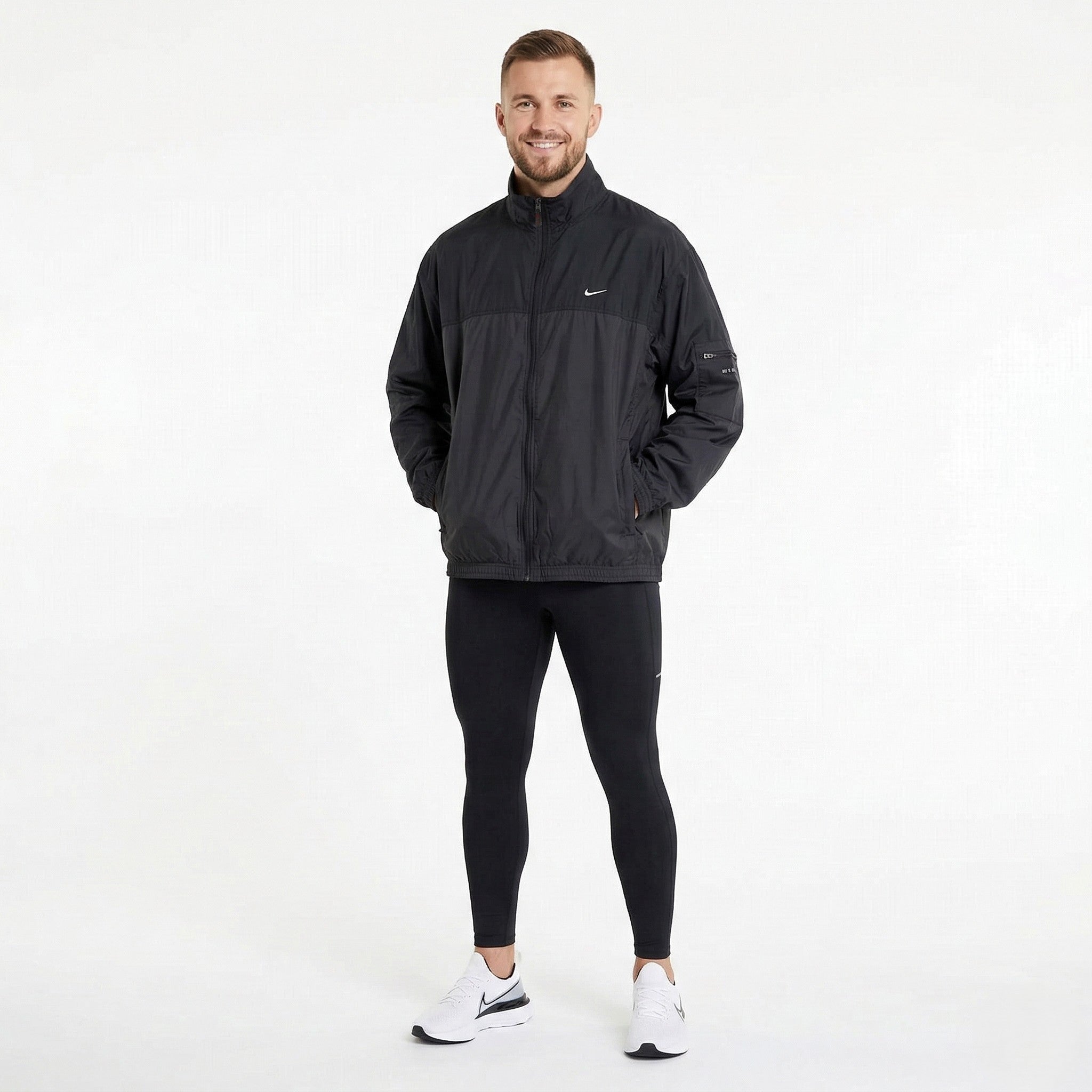 Nike Men L 183 Jacket Black Nylon Waterproof Vintage Full Zip Vintage Sportswear Top