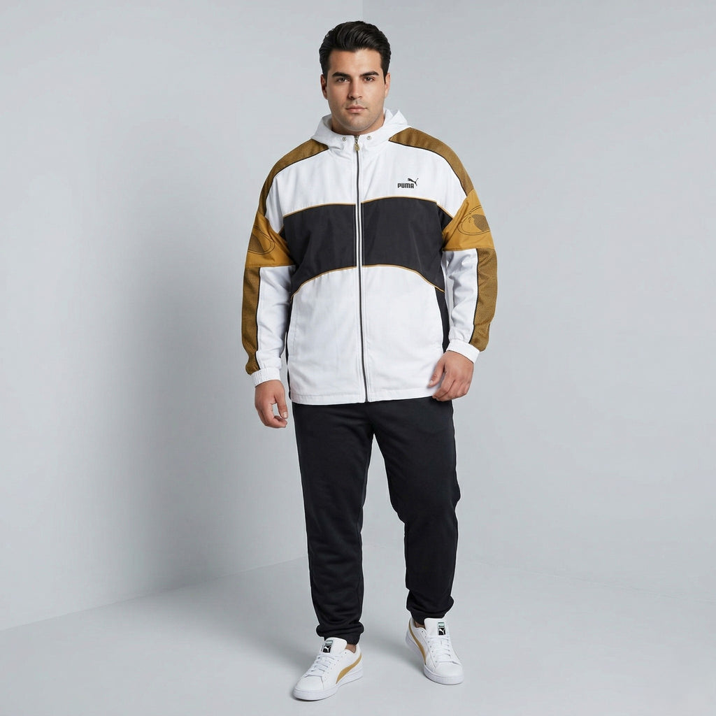Puma Men XL Sweatshirt White Gold Shiny Vintage 90s Sportswear Hoodie