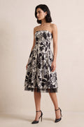 Florence + Fred Womens 14 M Bandeau Skater Dress Printed White Black Cotton Midi