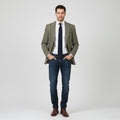 Vintage Men 42 Blazer Green Tweed 100% Wool Single Breasted Retro Jacket