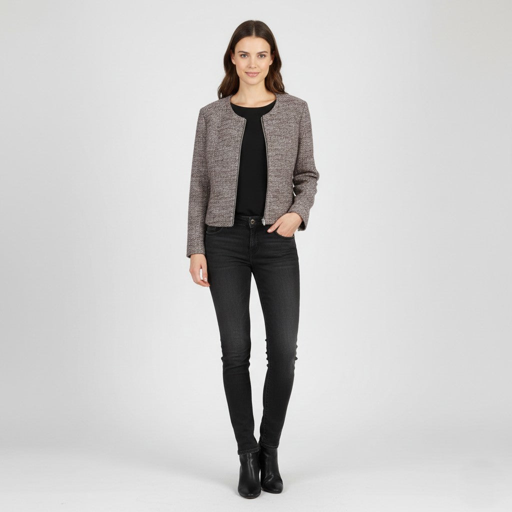 Hugo Boss Women 8 12 S Jacket Maroon Black Tweed Boucle Zip Up Blazer