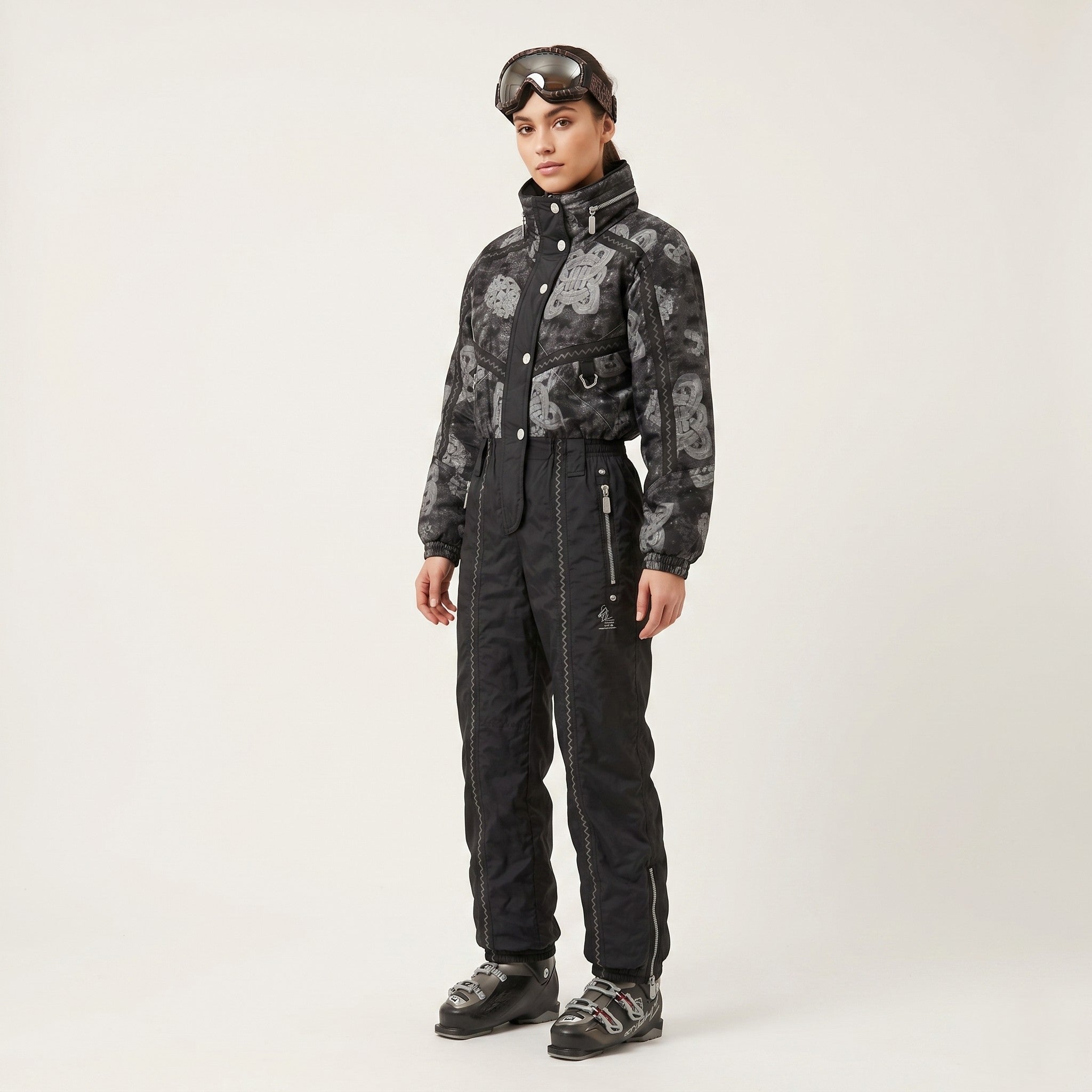 Luhta Women 14 40 Ski Suit One Piece Black Shiny Hidden Hood Retro Snowboard Suit