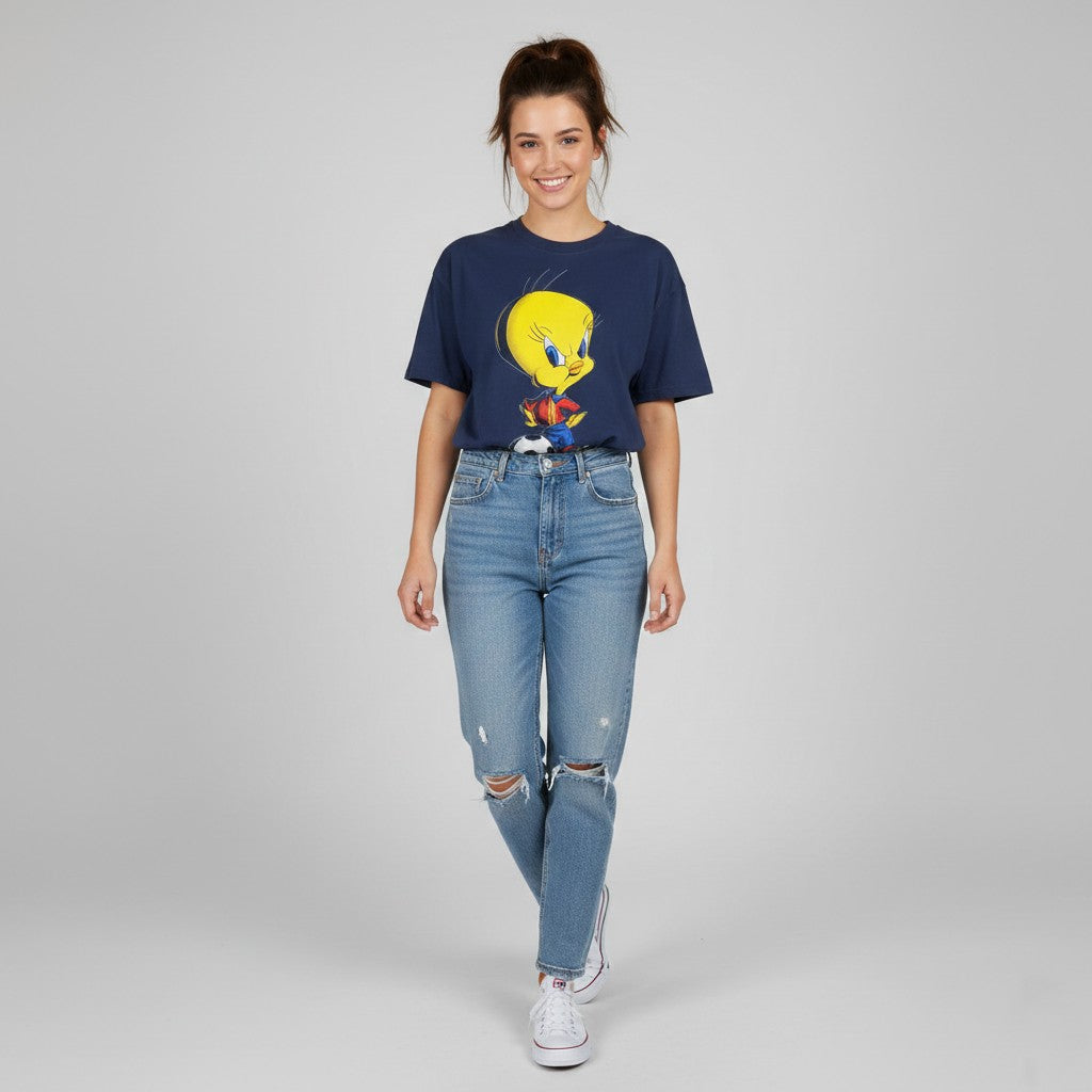 Fruit Of The Loom Mens L T-Shirt Navy Cotton Graphic Tweety Warner Bros 1997