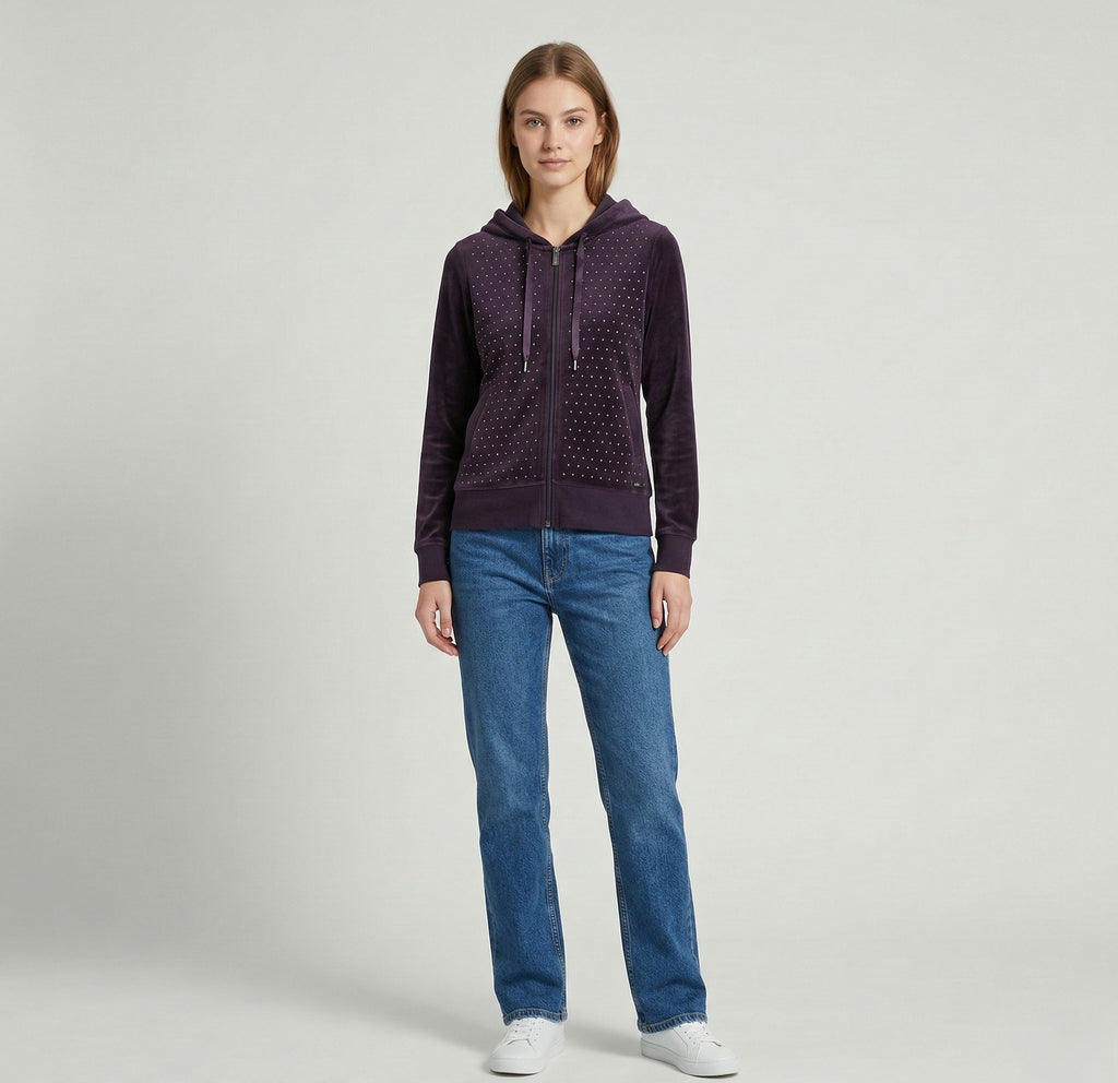 Calvin Klein Womens S Sweatshirt Plum Cotton Shiny Detailed Hooded Top