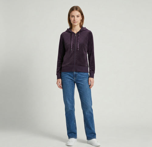 Calvin Klein Womens S Sweatshirt Plum Cotton Shiny Detailed Hooded Top