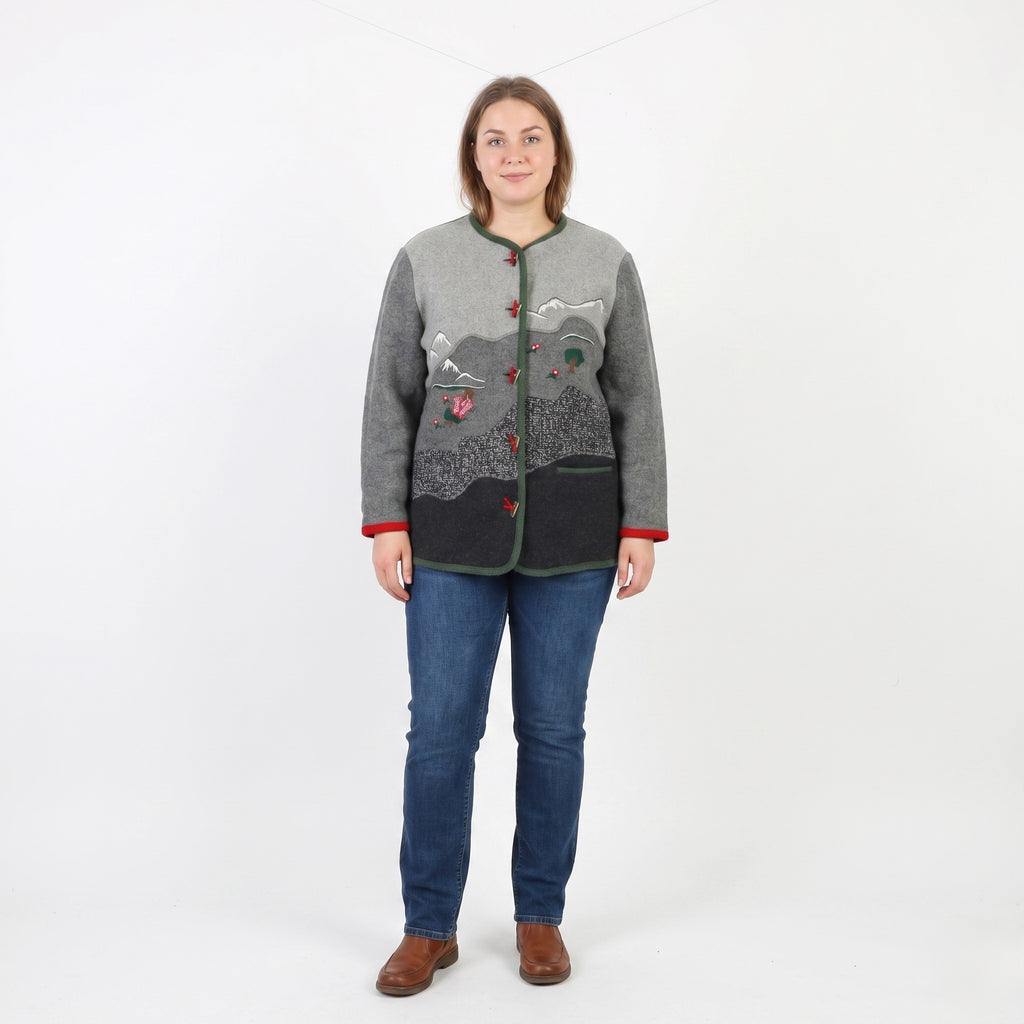 Meico Landhaus Women 44 18 XL Sweater Gray Tyrol Trachten Shoulder Pads Vintage Top