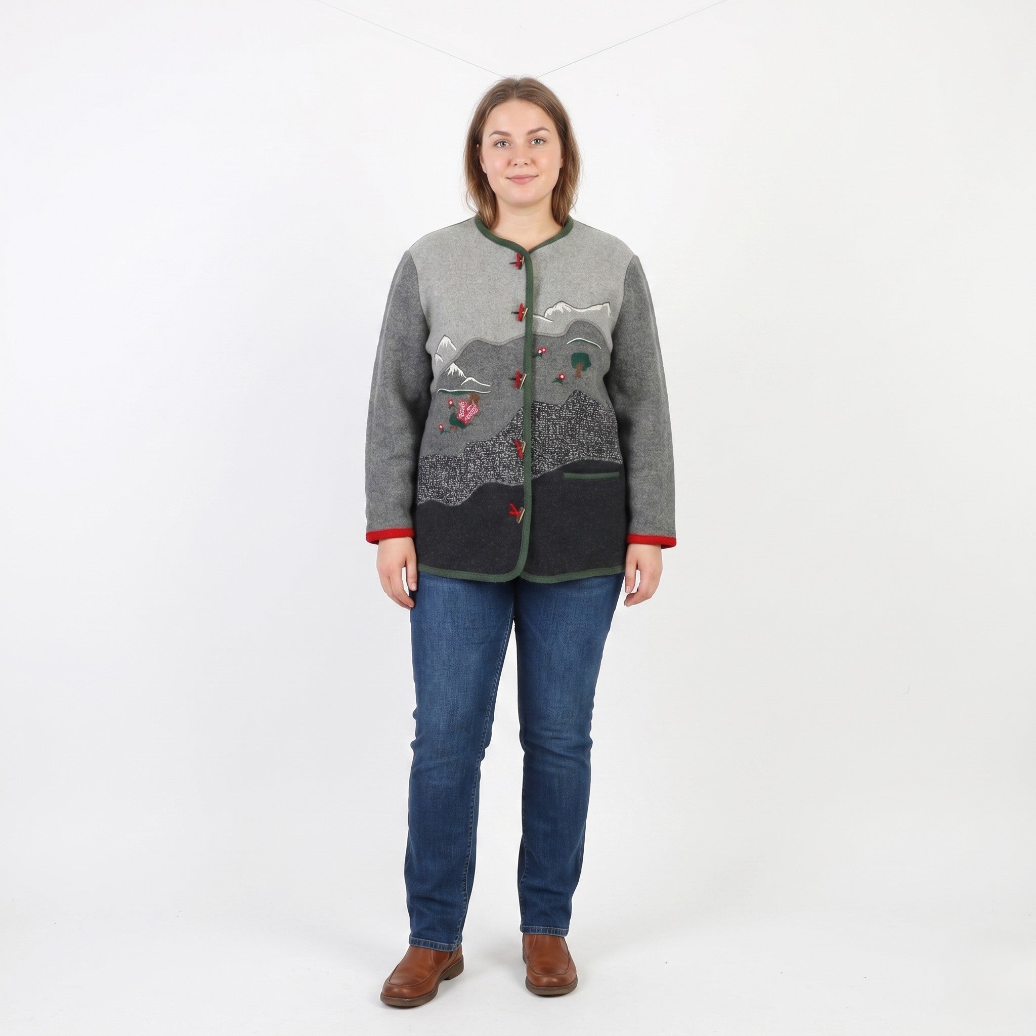 Meico Landhaus Women 44 18 XL Sweater Gray Tyrol Trachten Shoulder Pads Vintage Top