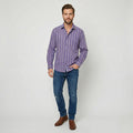Timberland Men M Casual Shirt Purple Striped Cotton Long Sleeve Classic Top