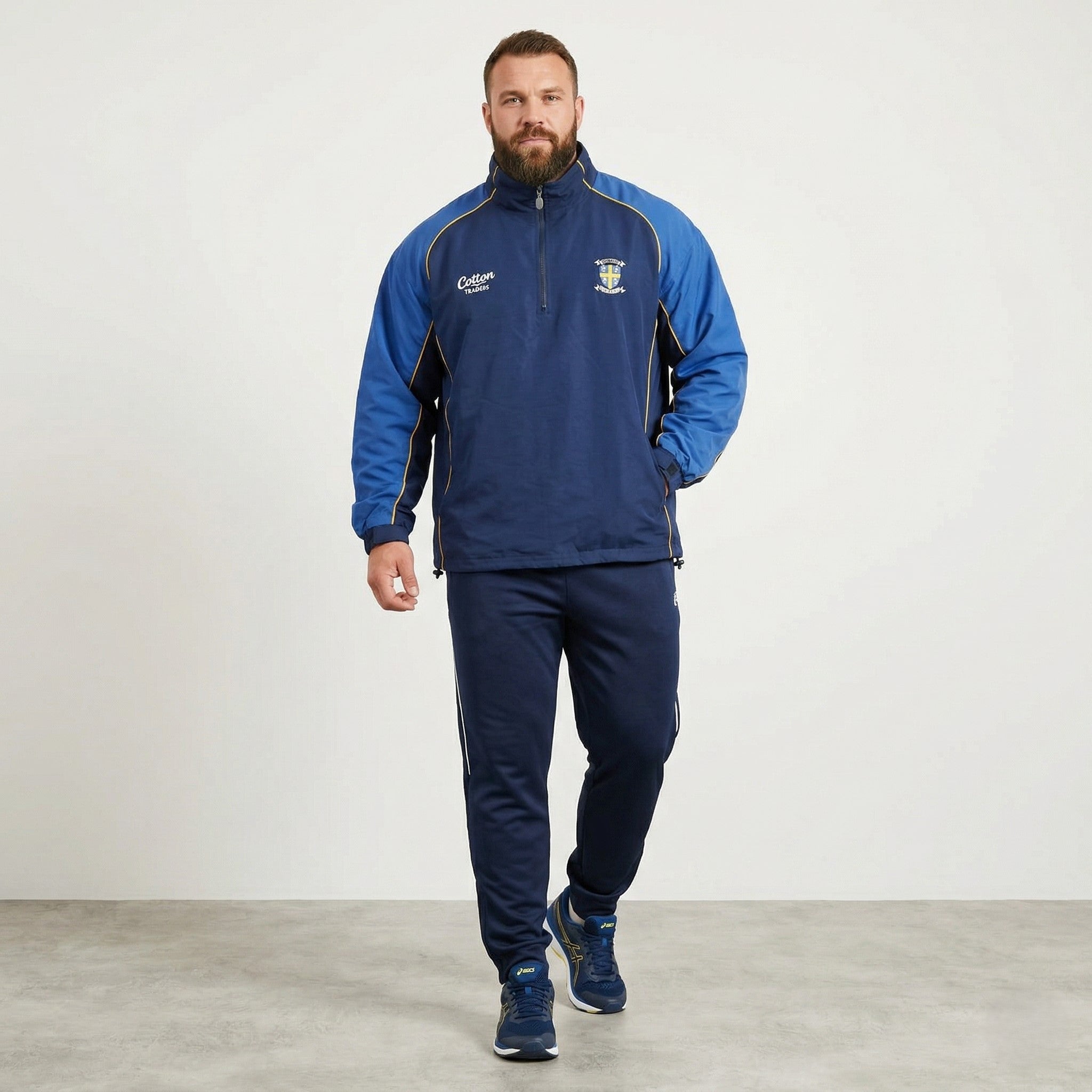 Cotton Traders Men XXL Pullover Jacket Navy Durham Cricket Vintage Hidden Hood Top