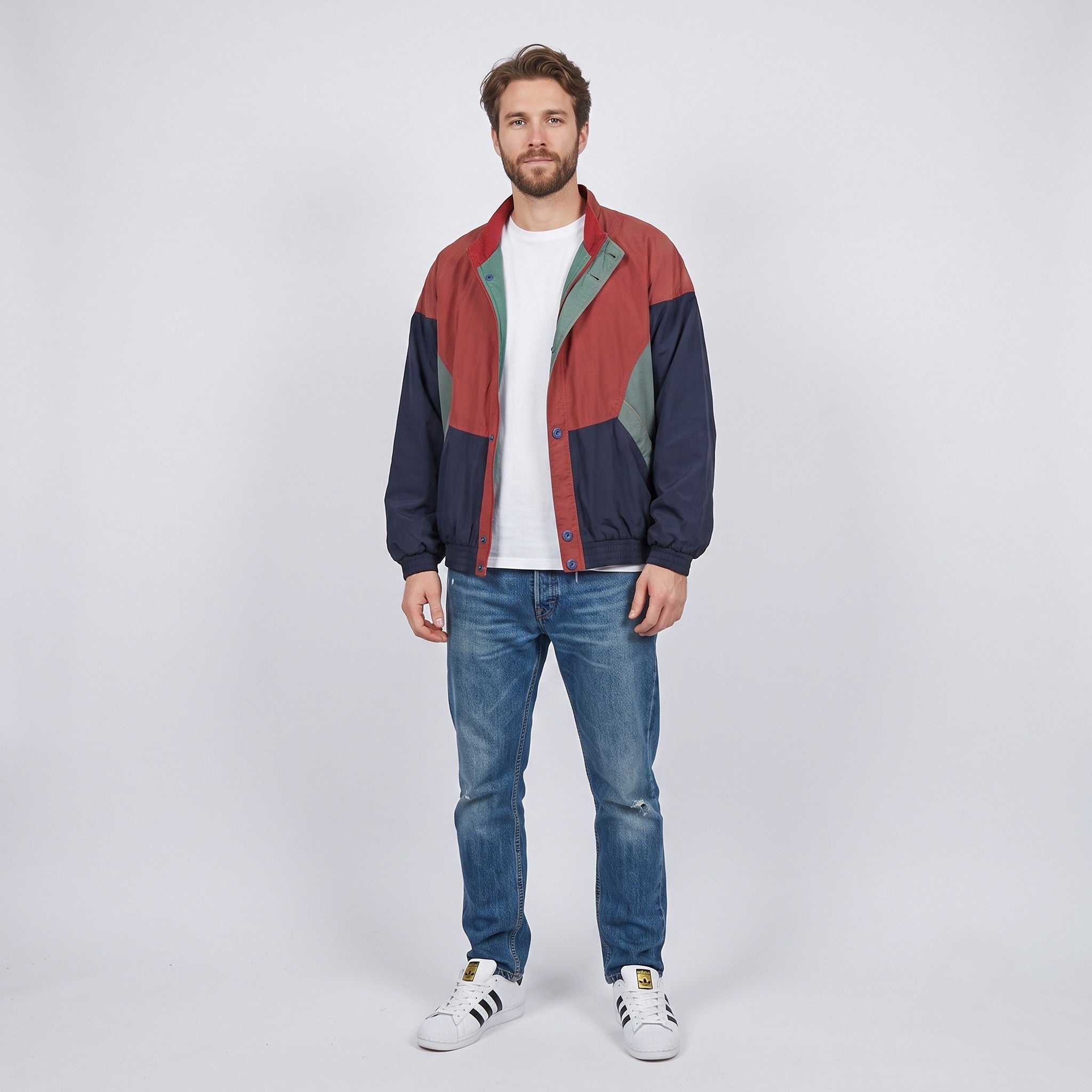 Daniel Hechter Men 54 L Bomber Jacket Navy Vintage Nylon Buttoned Soft Top