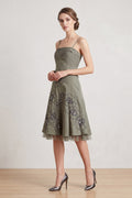 New Teatros Women 10 36 S Dress Green Cotton Sequins Flowers Cocktail