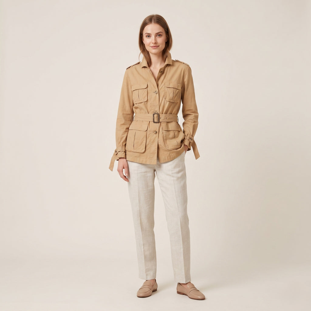 GANT Collection Women 42 16 M Jacket Camel 100% Linen Belted Lightweight Top
