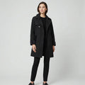 enno-Sport Women 38 M Coat Padded Black Double Breasted Trench Vintage Collar Pockets Jacket Top