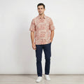 Timberland Men L Casual Shirt Orange Printed Cotton Outdoor Short Sleeve Top