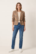 O By Isabell Kristensen Women L (M) Blazer Beige Corduroy Embroidered Flowers Top