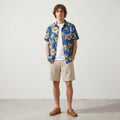 Alcott & Co Men XXL Casual Shirt Blue Linen Cotton Aloha Hawaii Floral Short Sleeve Top