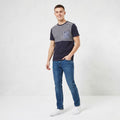Fred Perry Men M (S) Shirt Navy Cotton Striped Pocket Classic Crew Neck Marine Top