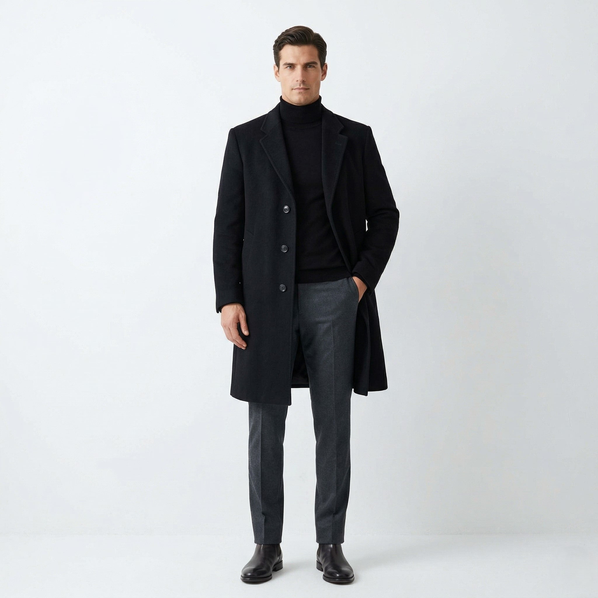 Burton Men M Coat Black Wool Cashmere Blend Vintage Made in Hungary Classic Top