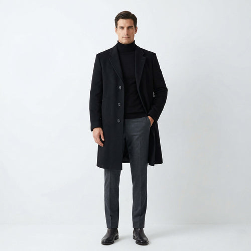 Burton Men M Coat Black Wool Cashmere Blend Vintage Made in Hungary Classic Top