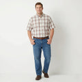 Timberland Men L (XL) Casual Shirt Beige Check Button Down Collar Short Sleeve Top