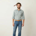 Levi's Men S Casual Shirt Green Cotton  Checkered Long Sleeve Snap Slim Fit Top