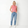 Lee Women M Denim Vest Pink Cotton Stretch Buttoned Sleeveless Rider Top