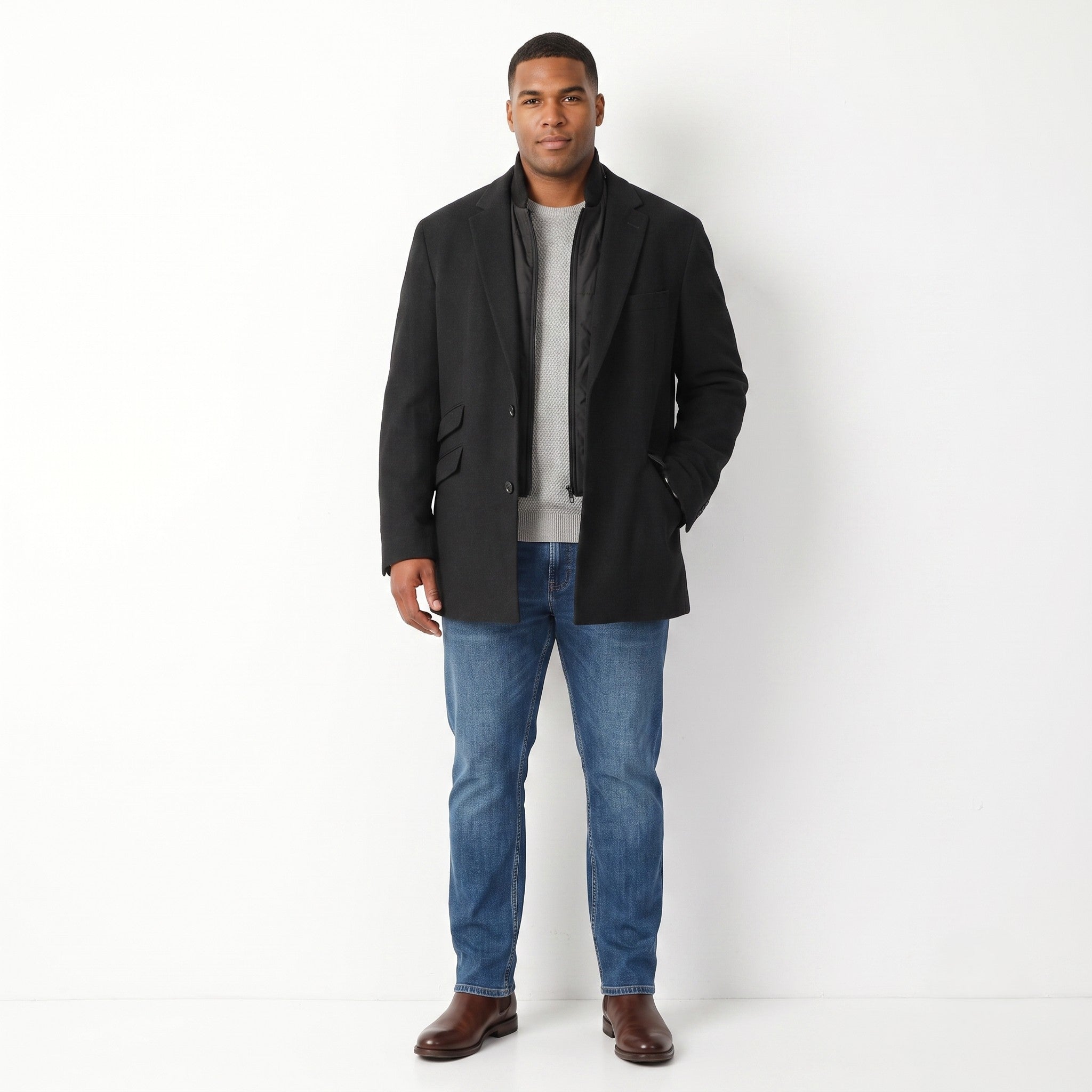 J. Philipp Belara Men 58 XL Blazer Black 2w1 Funel Neck Single Breasted Jacket
