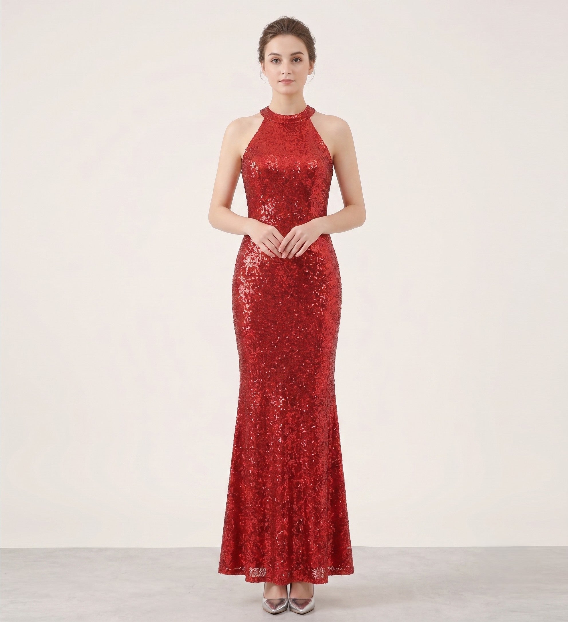 Pink Boutique Women 10 38 Maxi Dress Red Sequin Bow at the Back Sexi Evening Gown