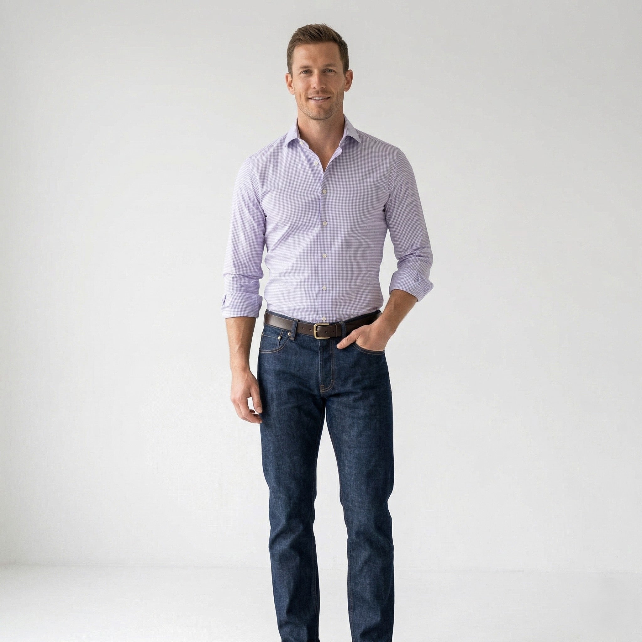 Corneliani Men 15 38 L Casual Shirt Purple Cotton Made in Italy Slim Fit Top