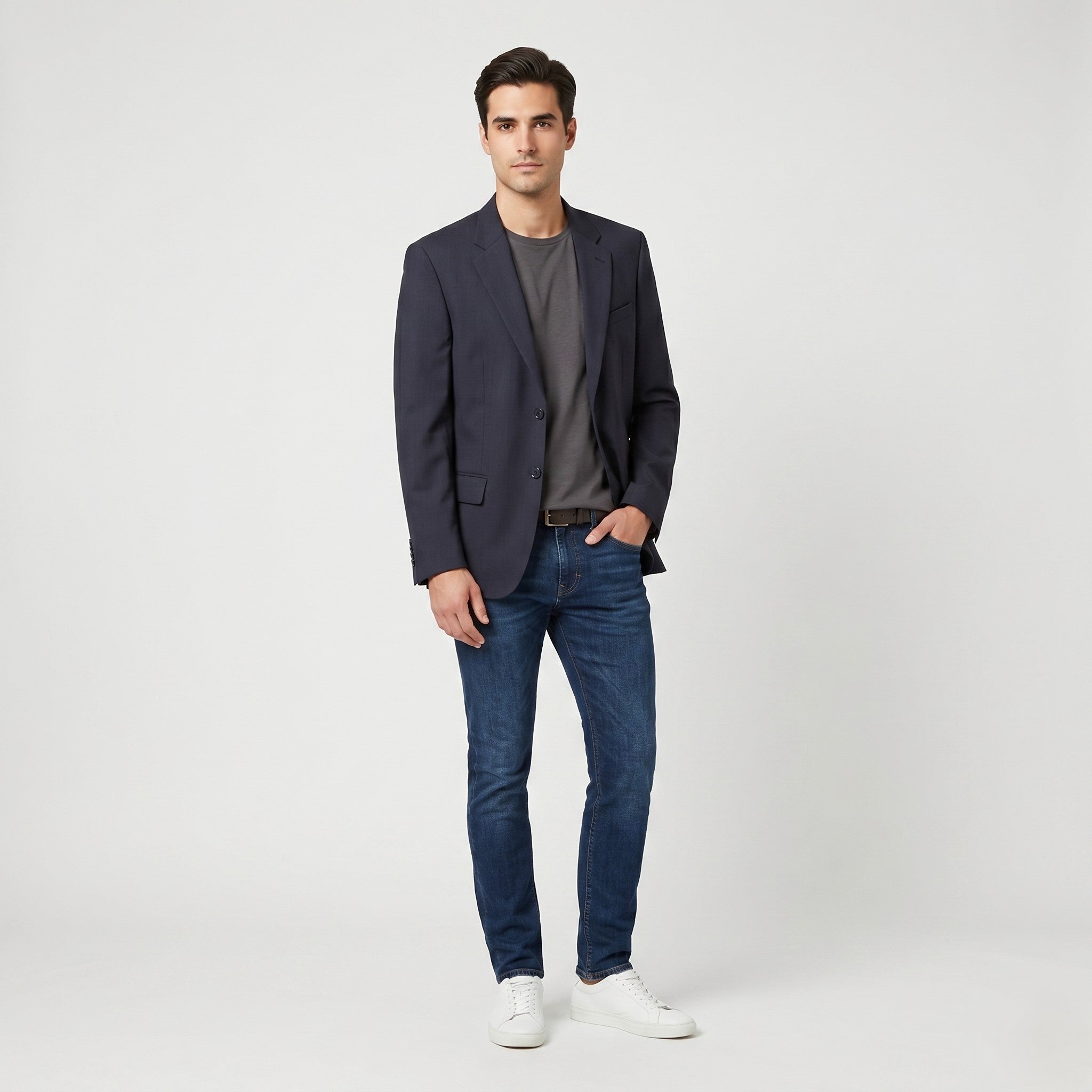 COS Men 50 40 Blazer Navy Striped Wool Vanalba Super 100 Single Breasted Jacket