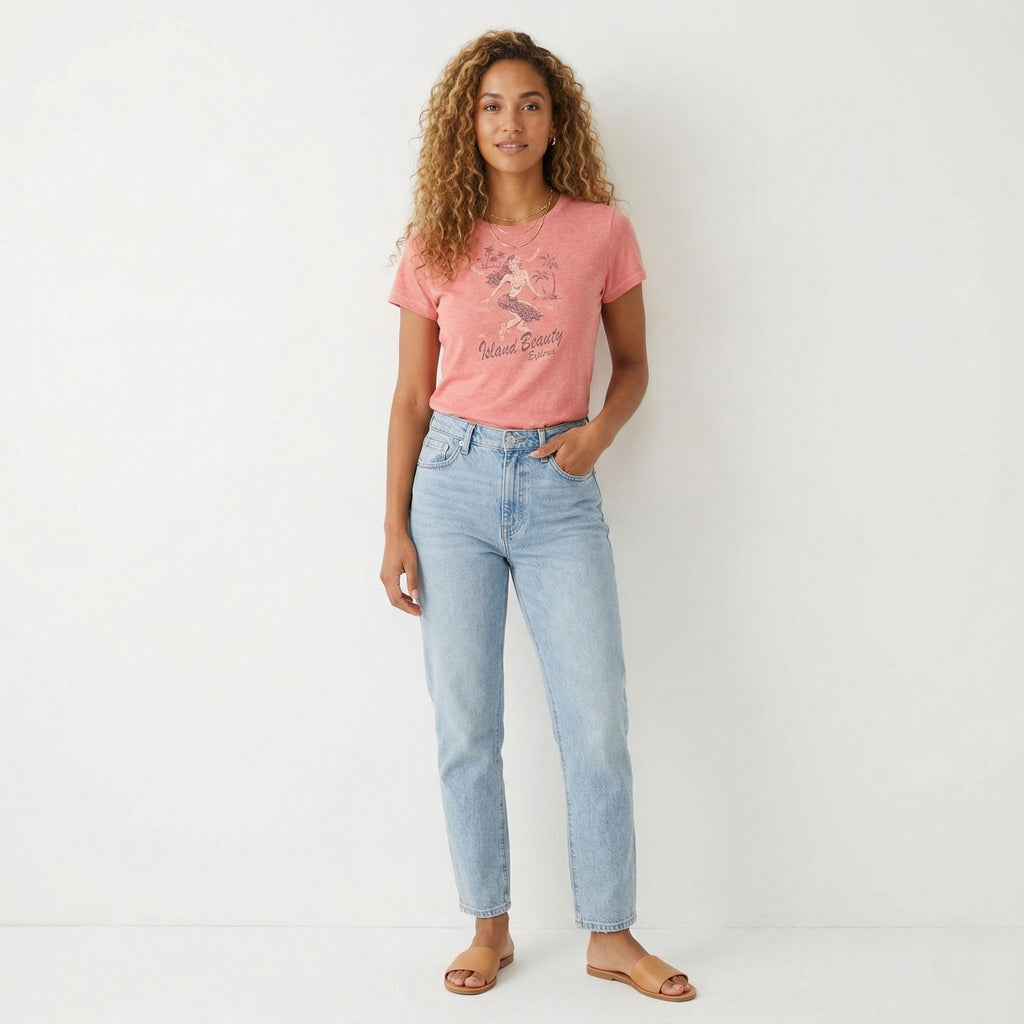 Replay Men L Shirt Pink Cotton Island Beauty Graphic Slim Fit  Crew Neck Top