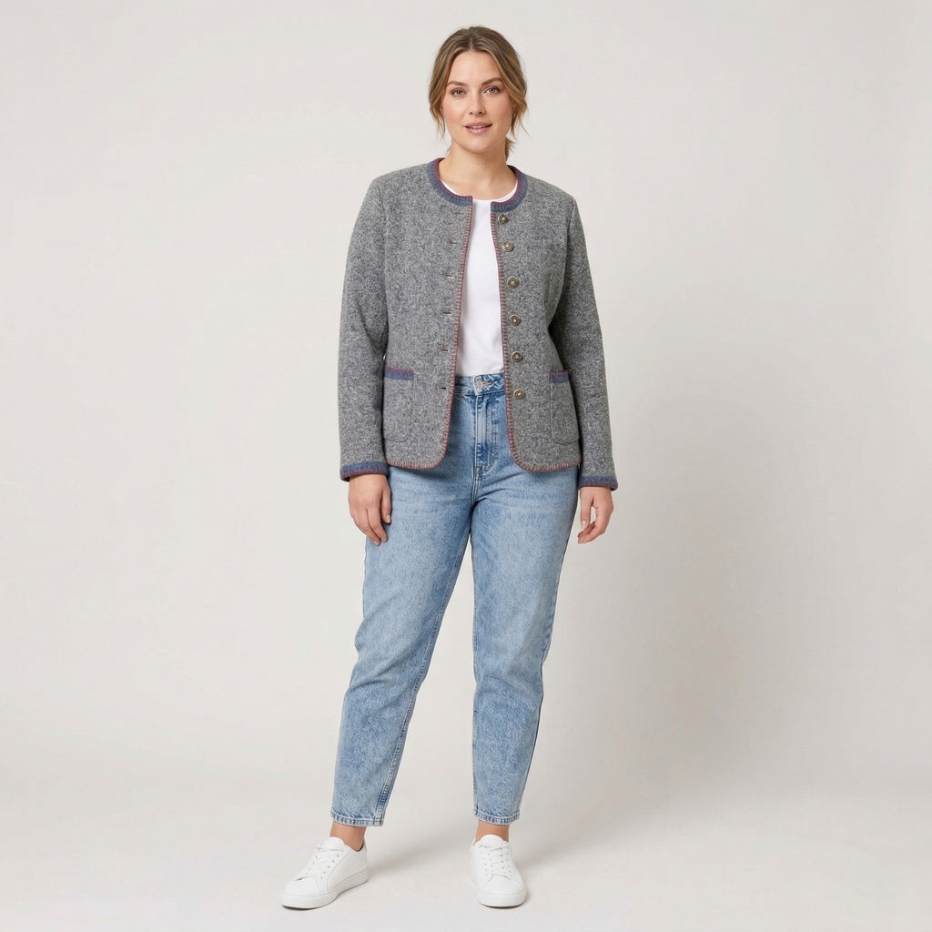 Peter Hahn Women 42 16 L Cardigan Gray Wool Vintage Pockets Casual Sweater