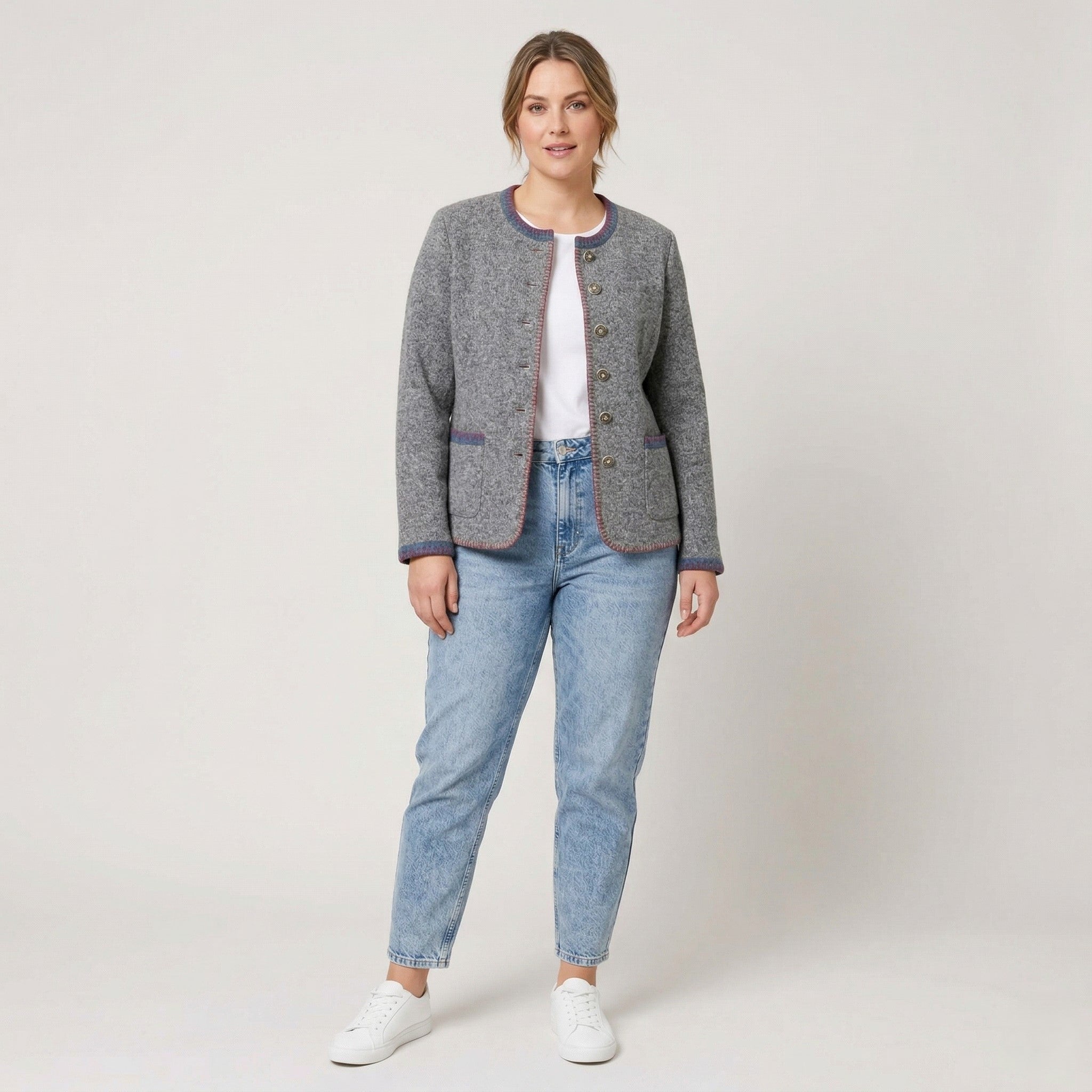 Peter Hahn Women 42 16 L Cardigan Gray Wool Vintage Pockets Casual Sweater