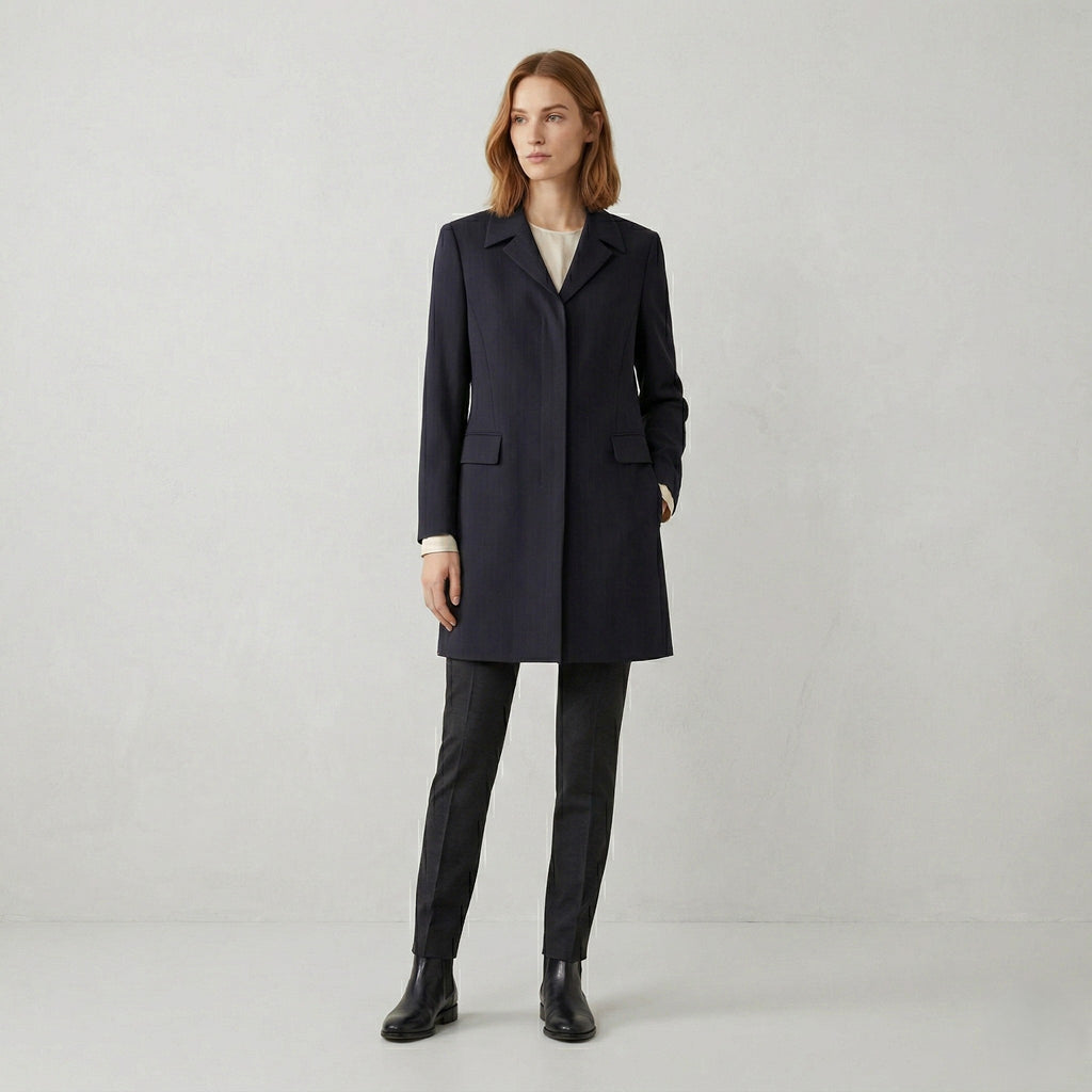 CARACTERE Women 12 38 Long Blazer Navy Striped Vintage Made in Italy Shoulder Pads Jacket