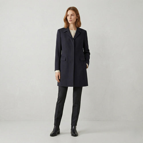 CARACTERE Women 12 38 Long Blazer Navy Striped Vintage Made in Italy Shoulder Pads Jacket
