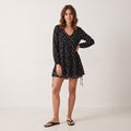 Hollister Women S Mini Dress Black Viscose Floral Short Summer Long Sleeve