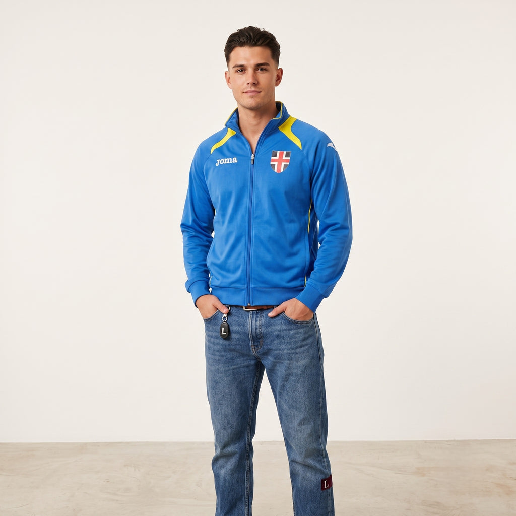 Joma Men L Sweatshirt Blue Shiny England Full Zipper Activewear Sport Track Top