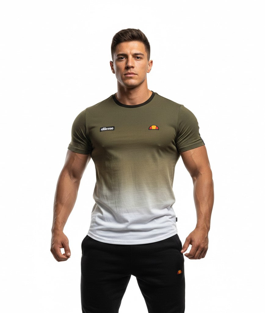 Ellesse Men XL T-Shirt Green Polyester Sportswear Crew Neck Sport Top