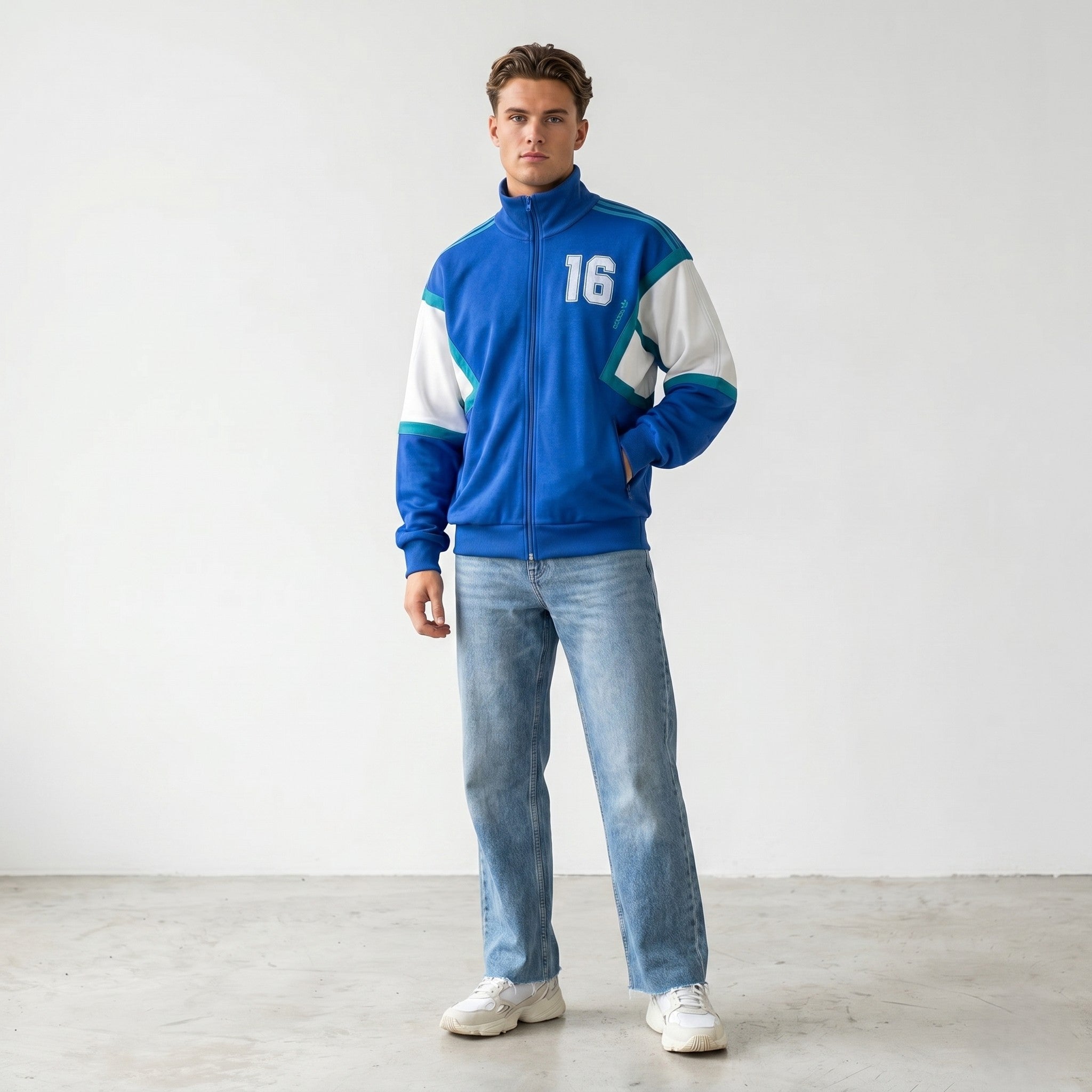 Adidas Men 7 L 180 Sweatshirt Blue ESV West Loma-Sport Nurnberg Vintage Zip Up Top