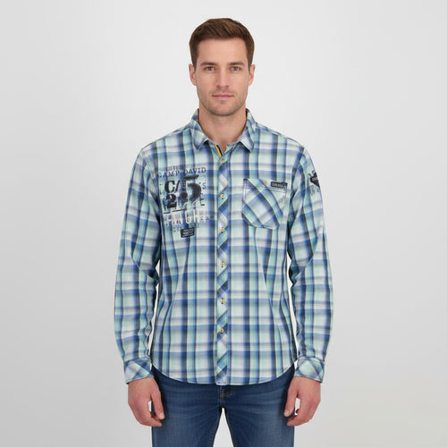 Camp David Men XXL Casual Shirt Blue Check Cotton Blue Label Regular Fit Long Sleeve Top