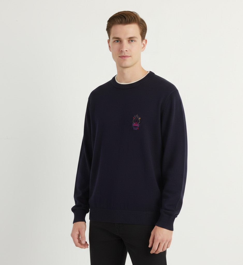 Adidas Men L Jumper Navy Cotton Poker Line Vintage Classic Retro Sweater