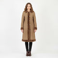 Vintage Women 44 S Coat Beige Leather Fur Collar Detailed Buttons Boho Warm Top