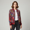 Colours of the world Women 14 42 M Bomber Jacket Maroon Floral Lightweight Top