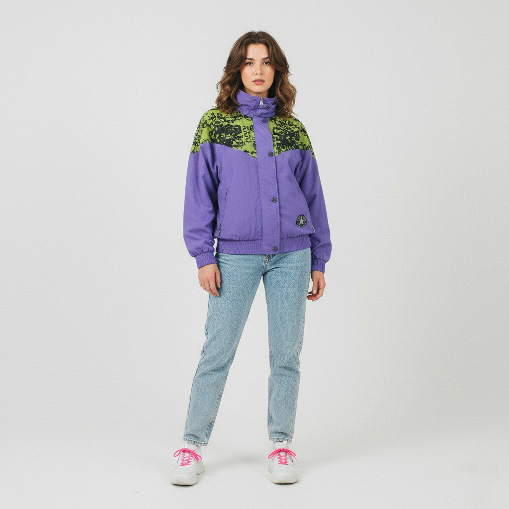 MAIER Sport Company Women 40 M Jacket Purple Vintage 80s Nylon Bomber Top