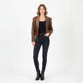 C&A Women 38 S Leather Jacket Brown Vintage 90s Leder Cropped Biker Top
