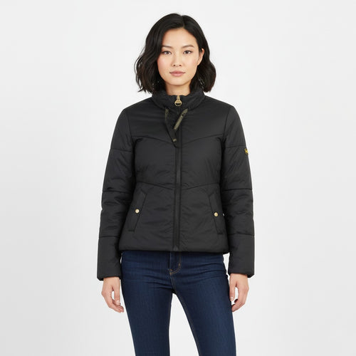 Barbour International Woman 12 38 M Jacket Black Padded Full Zipper Nylon Waterproof Top