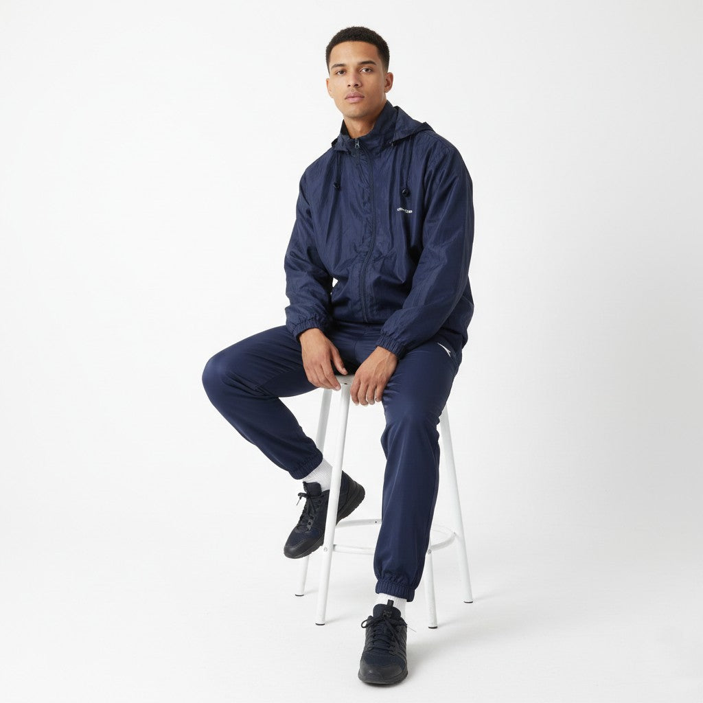 Diadora Men L Jacket Navy Lightweight Vintage Active Full Zip Hooded Sportswear Top