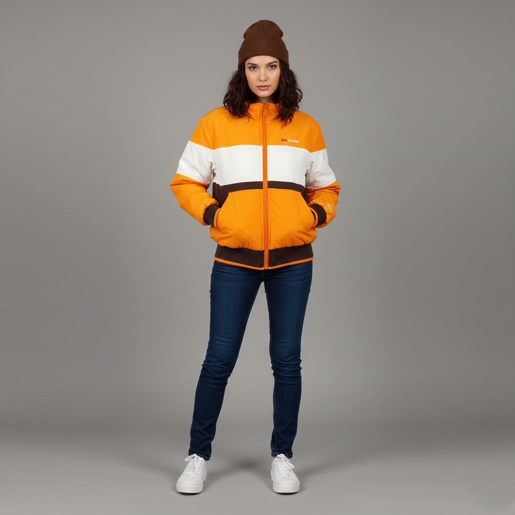 Gsus Sindustries Women M Jacket Orange Nylon Padded Full Zipper Waterproof Top