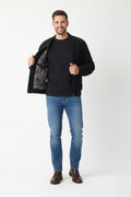 Echt Leder Men 54 L Bomber Jacket Black Vintage Leather Velour Biker Full Zipper Top