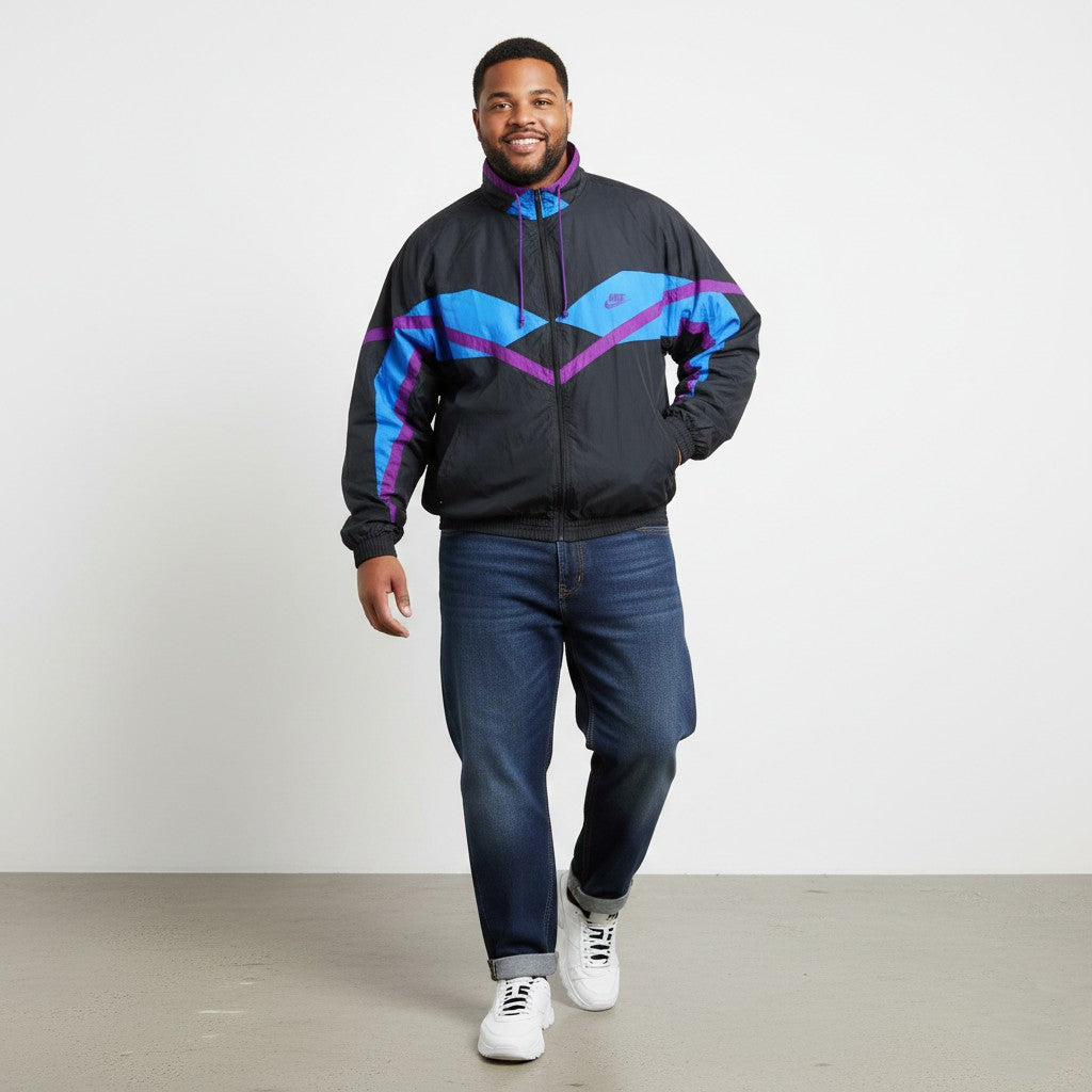 Nike Men XL Jacket Black Vintage Bomber Shiny Full Zip Sportswear